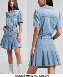 Abito Corto in Jeans Mezza Manica con Bottoni Vestito Casual Ragazza Gonna Plissè in 2 Colori - MM40