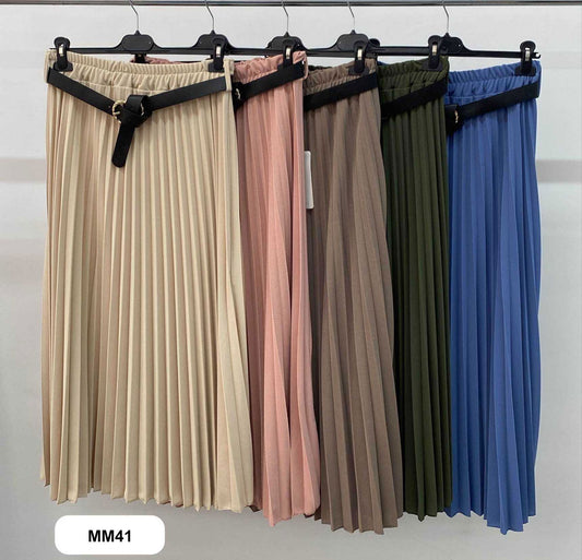 Gonna Lunga Plissettata con Cintura Gonne Casual Eleganti Donna Ragazza in 5 Colori - MM41