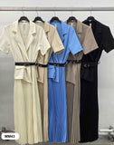 Abito Lungo Effetto Completo Giacca Cinturino Gonna Midi Plissettato Vestito Elegante Casual in 5 Colori - MM43