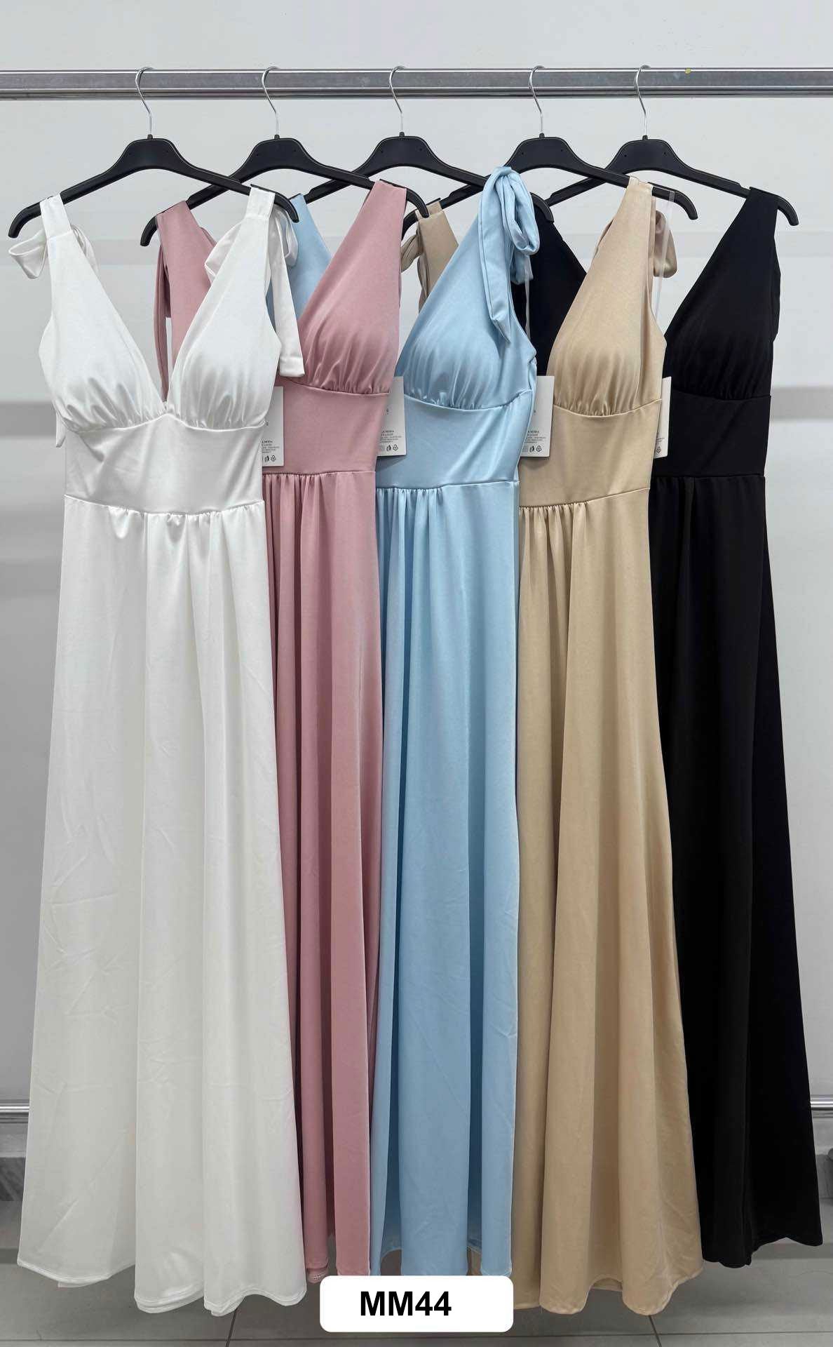 Abito Lungo Elegante Cerimonia Evento Bretelle con Fiocchetto Vestito Casual Serata in 5 Colori - MM44