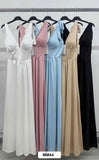 Abito Lungo Elegante Cerimonia Evento Bretelle con Fiocchetto Vestito Casual Serata in 5 Colori - MM44