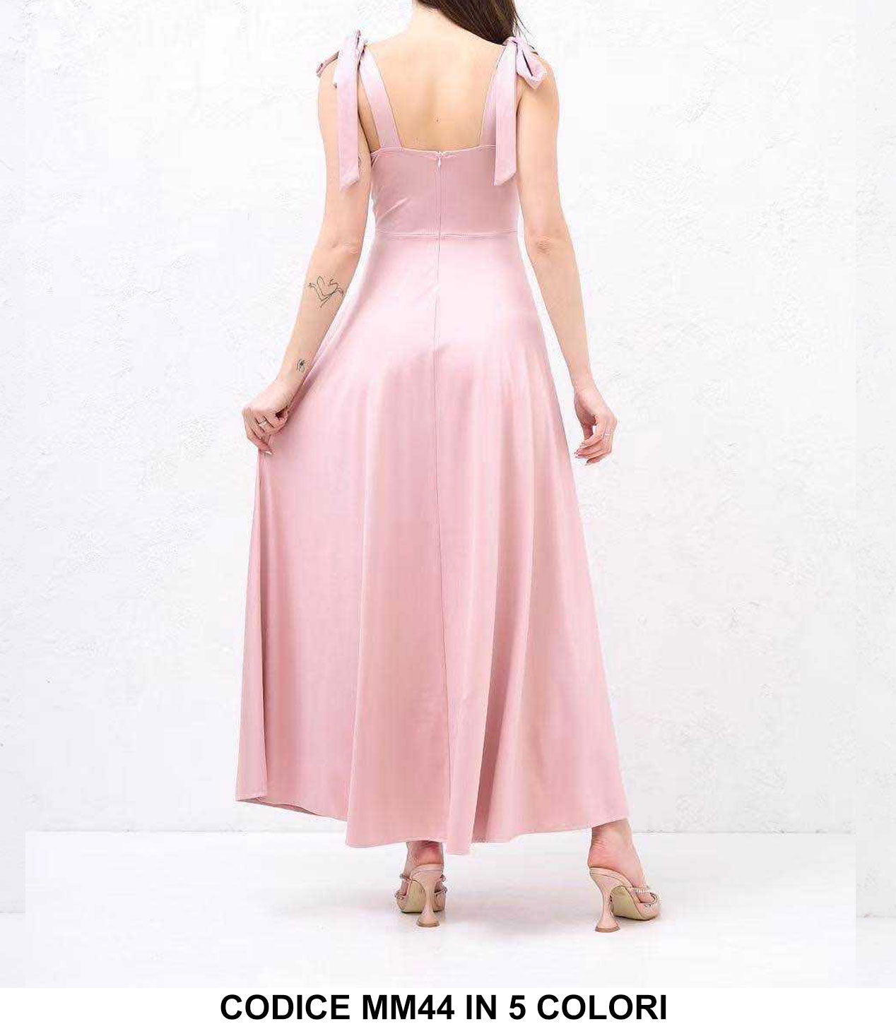 Abito Lungo Elegante Cerimonia Evento Bretelle con Fiocchetto Vestito Casual Serata in 5 Colori - MM44