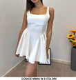 Abito Corto Minidress Scollo Dritto Gonna con Pieghe Fiocco Posteriore Vestito Casual Sensuale in 6 Colori - MM46