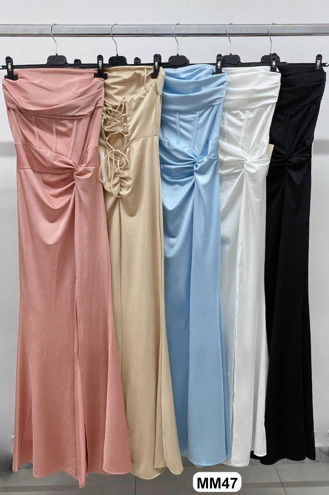 Abito Lungo Elegante Cerimonia Damigelle Bretelle Nodo in Vita Spacco Laterale Vestito in 5 Colori - MM47