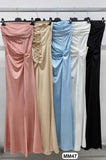 Abito Lungo Elegante Cerimonia Damigelle Bretelle Nodo in Vita Spacco Laterale Vestito in 5 Colori - MM47