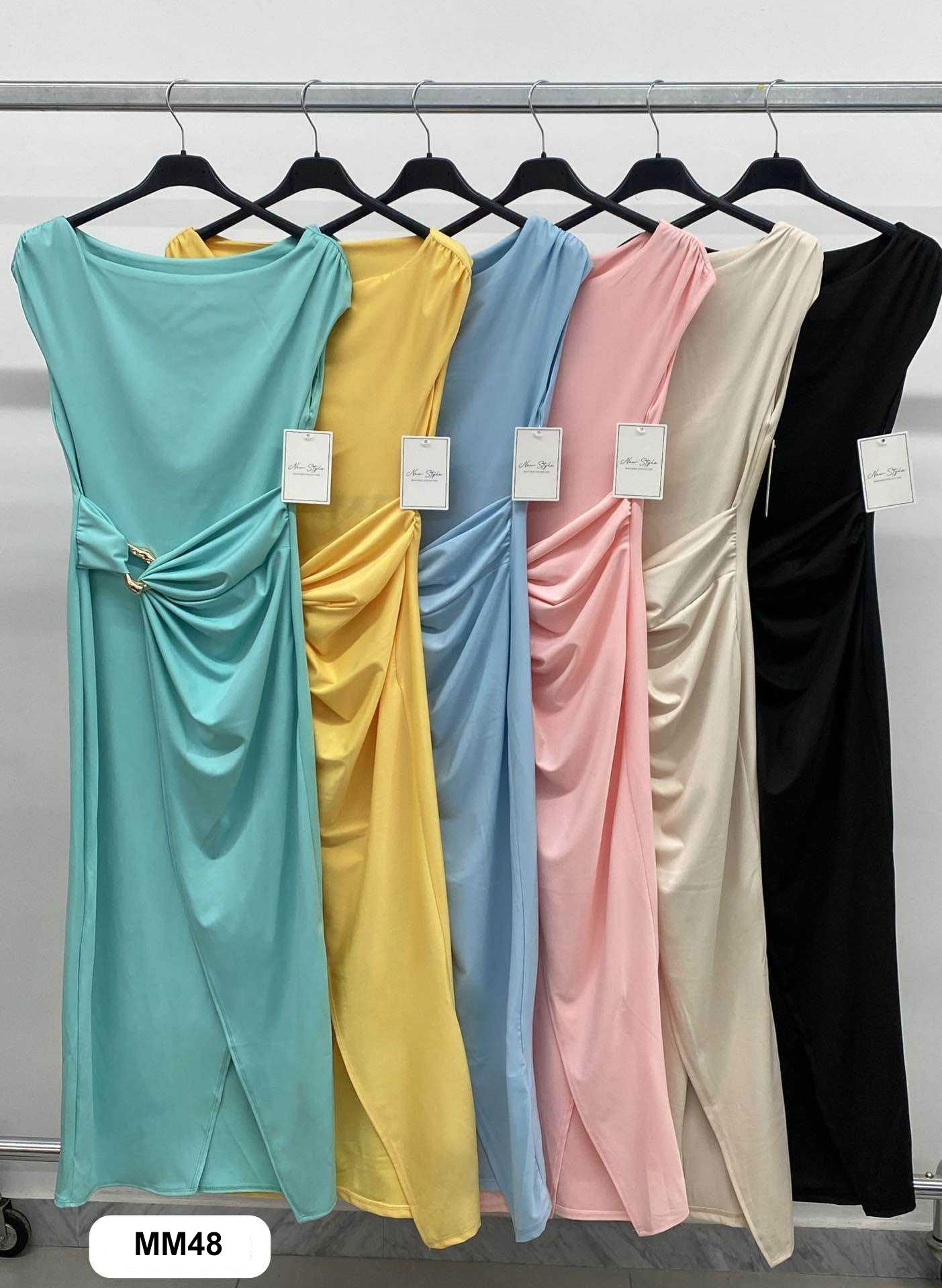 Abito Lungo Elegante Nodo in Vita ad Incrocio Vestito Smanicato Serata in 6 Colori - MM48
