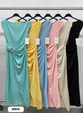 Abito Lungo Elegante Nodo in Vita ad Incrocio Vestito Smanicato Serata in 6 Colori - MM48