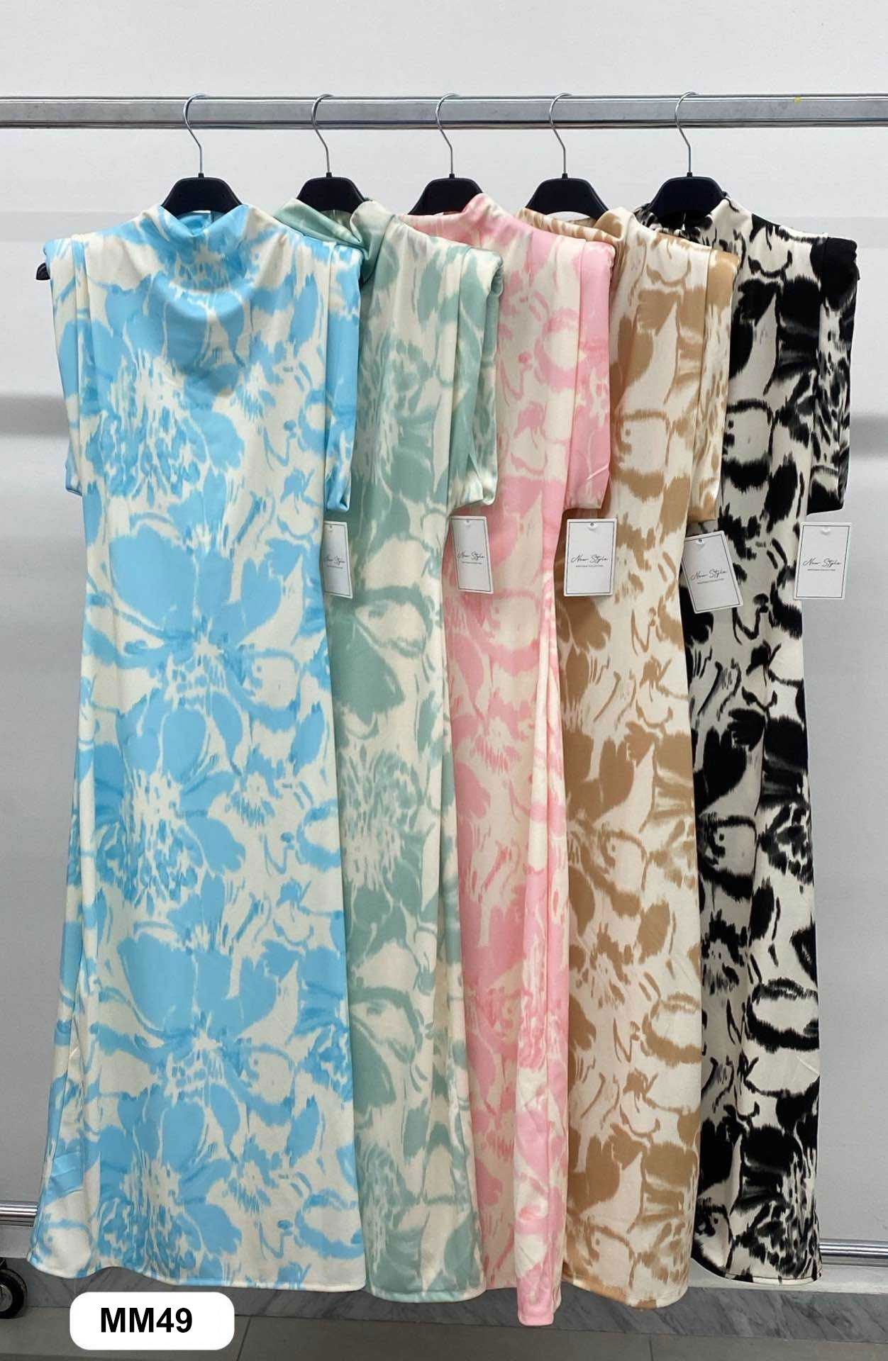 Abito Lungo Midi Colorato Smanicato Collo Alto Stampa Floreale Vestito Casual Serata in 5 Colori - MM49