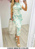 Abito Lungo Midi Colorato Smanicato Collo Alto Stampa Floreale Vestito Casual Serata in 5 Colori - MM49