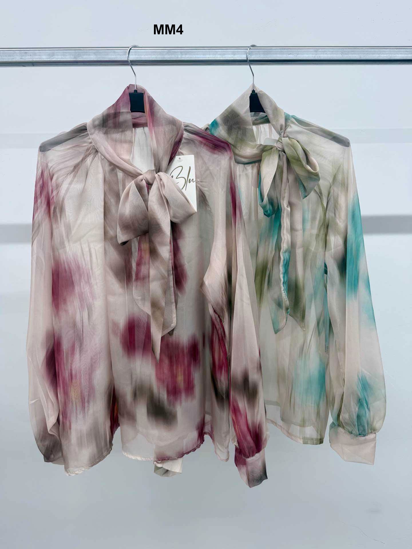 Camicia Donna Manica Lunga Elegante con Fiocco Maniche Sbuffo Camicie Casual in 2 Colori - MM4