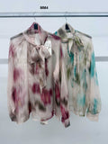 Camicia Donna Manica Lunga Elegante con Fiocco Maniche Sbuffo Camicie Casual in 2 Colori - MM4