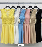 Abito Corto Elegante Corpetto in Merletto Pizzo Smanicato Vestito Cerimonia Casual in 6 Colori - MM51