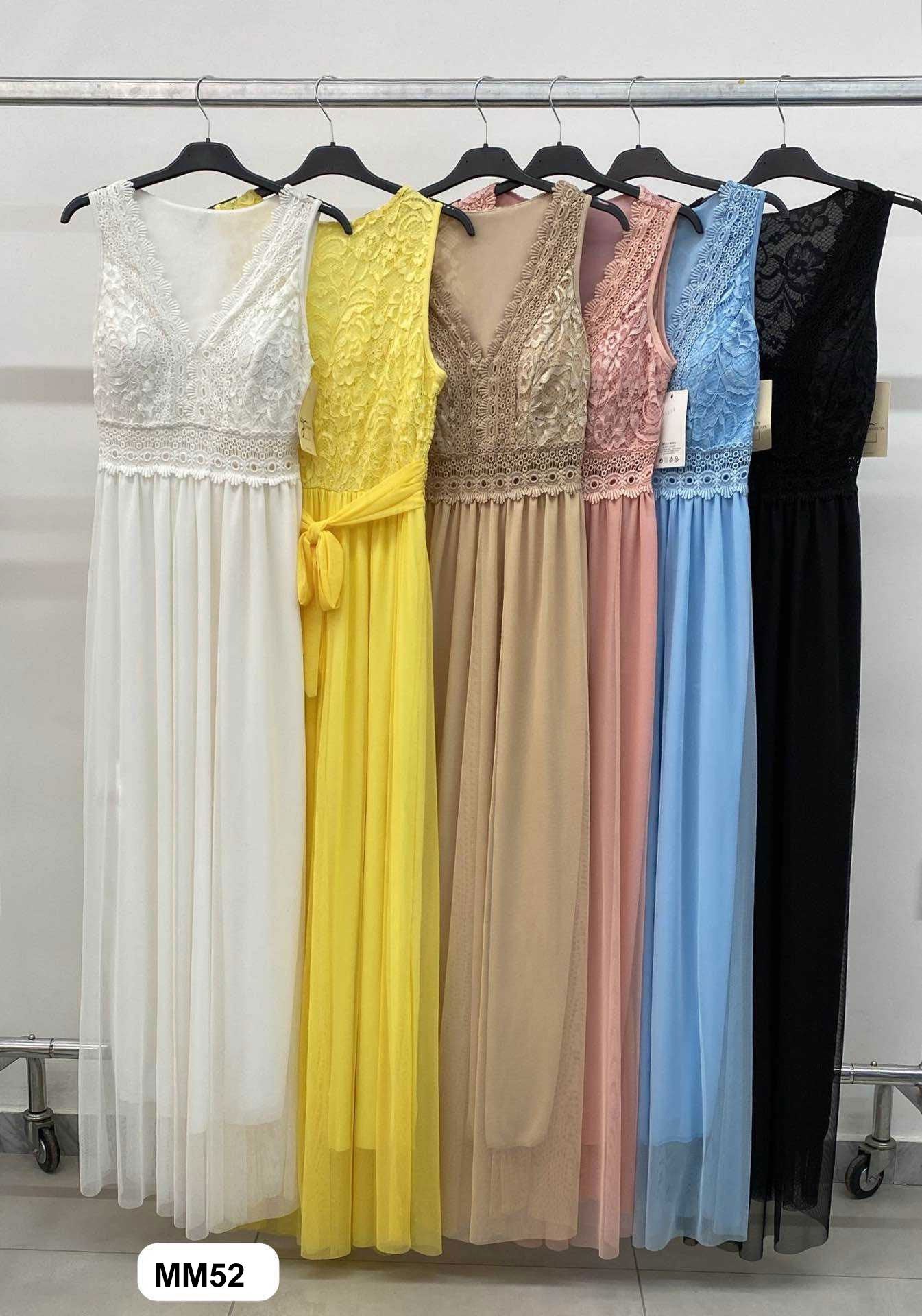 Abito Lungo Elegante Corpetto in Merletto Pizzo Smanicato Vestito Cerimonia Casual in 6 Colori - MM52