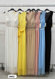 Abito Lungo Elegante Corpetto in Merletto Pizzo Smanicato Vestito Cerimonia Casual in 6 Colori - MM52