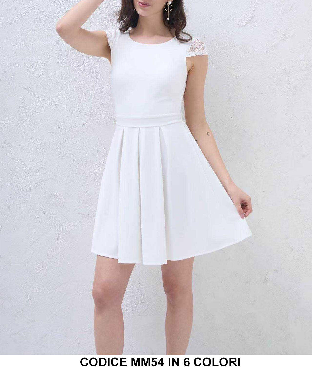 Abito Corto Elegante Casual Spalline Merletto Schiena Scopera con Fiocco Vestito Elegante in 6 Colori - MM54
