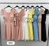 Abito Corto Elegante Casual Spalline Merletto Schiena Scopera con Fiocco Vestito Elegante in 6 Colori - MM54