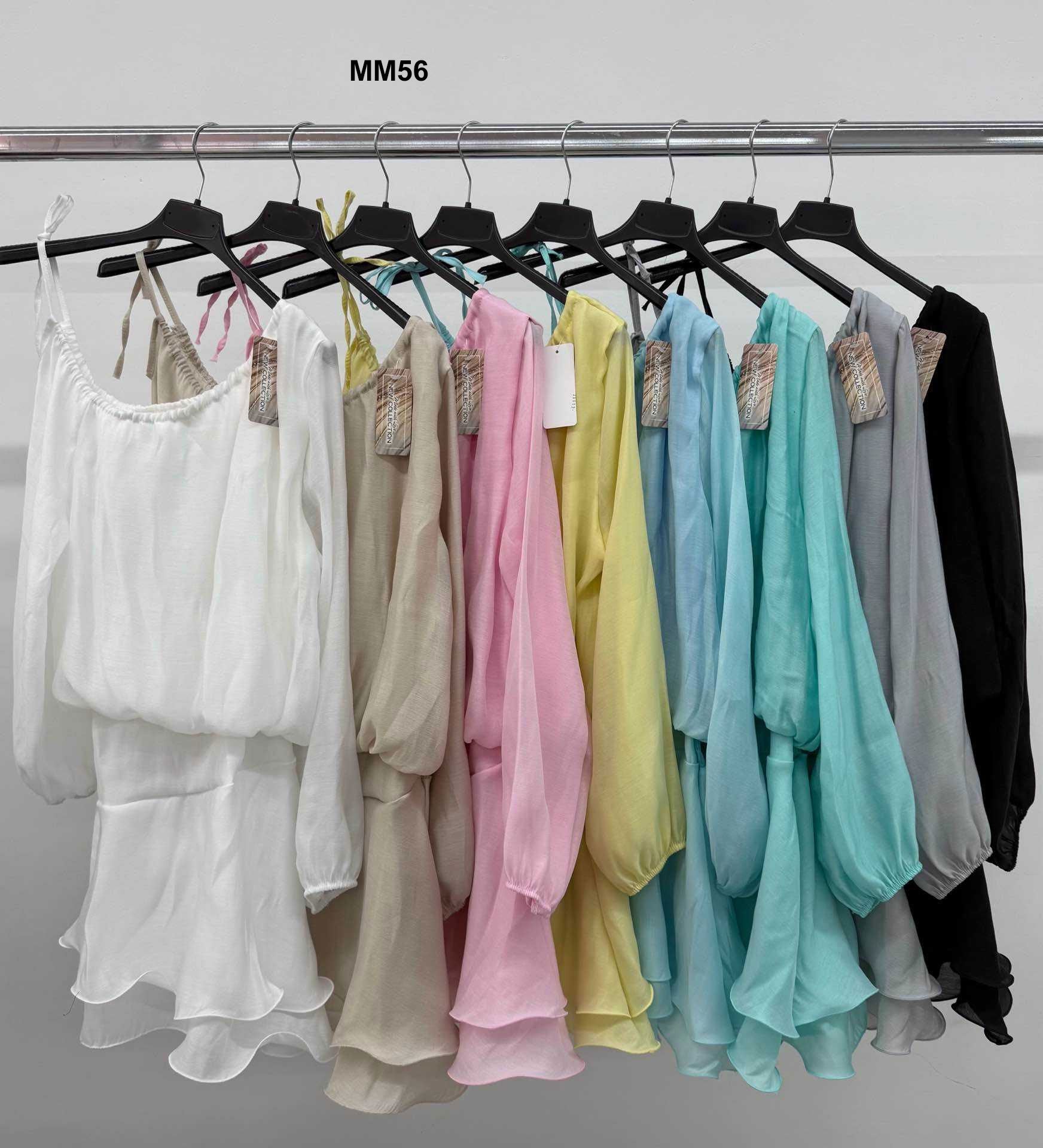 Abito Corto Casual Minidress Monospalla Gonna a Balza Vestito Serata Manica Lunga in 8 Colori - MM56