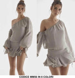 Abito Corto Casual Minidress Monospalla Gonna a Balza Vestito Serata Manica Lunga in 8 Colori - MM56