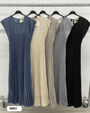 Abito Lungo Casual Plissettato con Pieghe Vestito Serata Smanicato Tinta Unita in 5 Colori - MM57