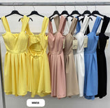 Abito Corto Elegante con Bretelle Schiena Scoperta Gonna Plissettata Vestito Casual Elegante in 6 Colori - MM58