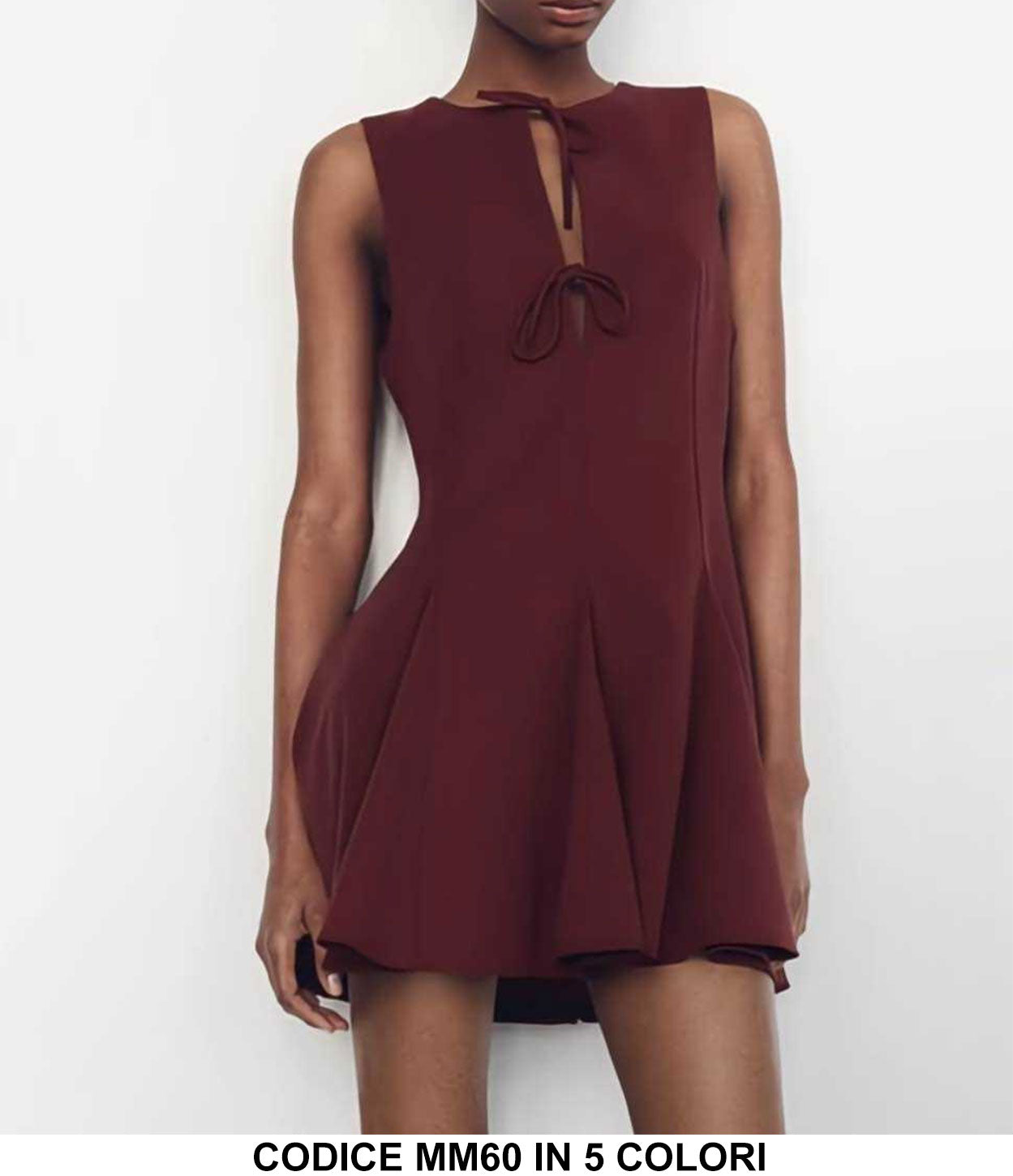 Abito Corto Minidress Smanicato Fiocchi Posteriori Gonna con Pieghe Vestito Casual Serata in 5 Colori - MM60