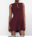 Abito Corto Minidress Smanicato Fiocchi Posteriori Gonna con Pieghe Vestito Casual Serata in 5 Colori - MM60