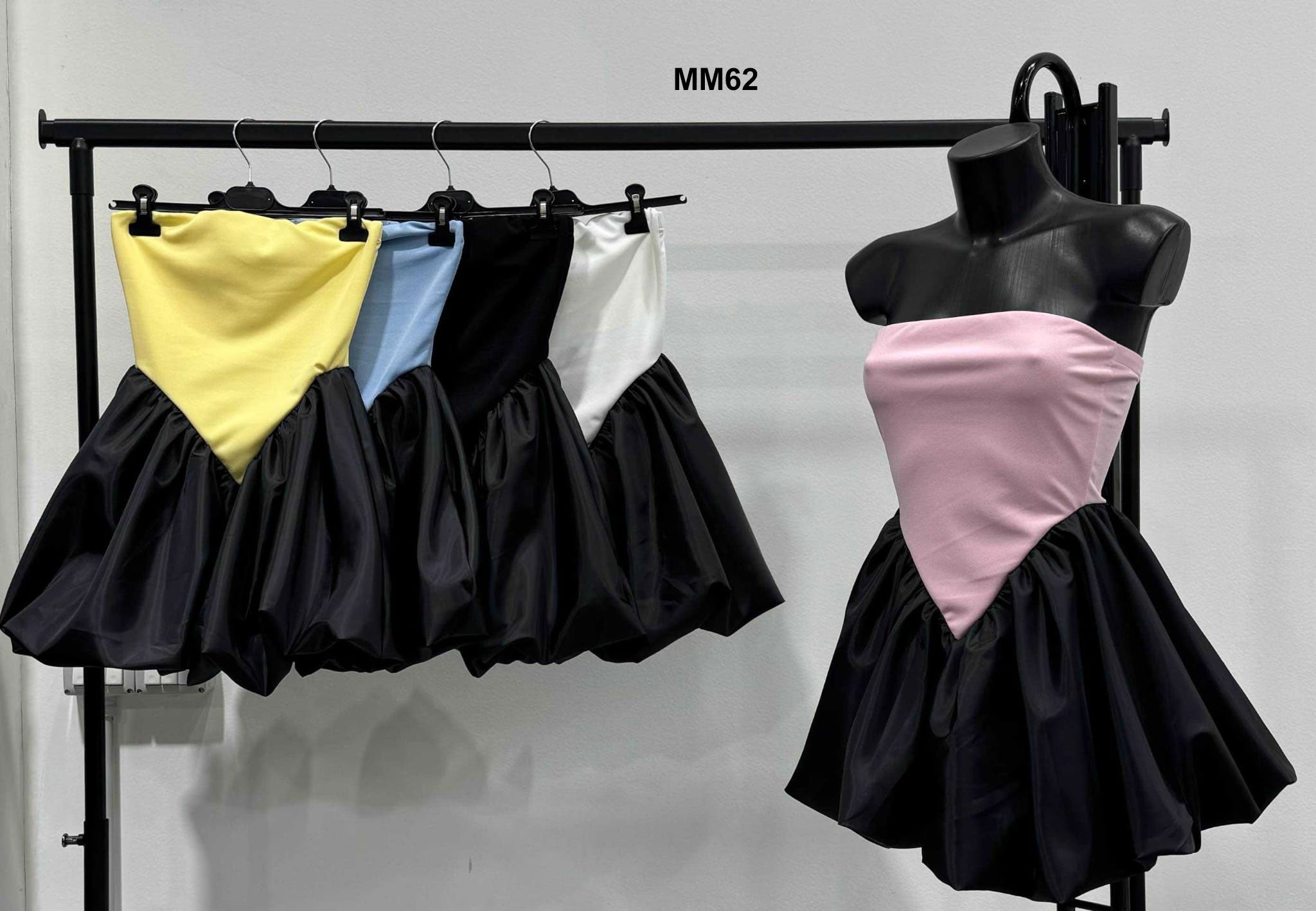 Abito Corto Minidress da Serata Bicolore Nero Vestito Casual Sensuale Gonna Palloncino in 5 Colori - MM62