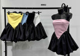 Abito Corto Minidress da Serata Bicolore Nero Vestito Casual Sensuale Gonna Palloncino in 5 Colori - MM62