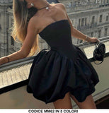 Abito Corto Minidress da Serata Bicolore Nero Vestito Casual Sensuale Gonna Palloncino in 5 Colori - MM62
