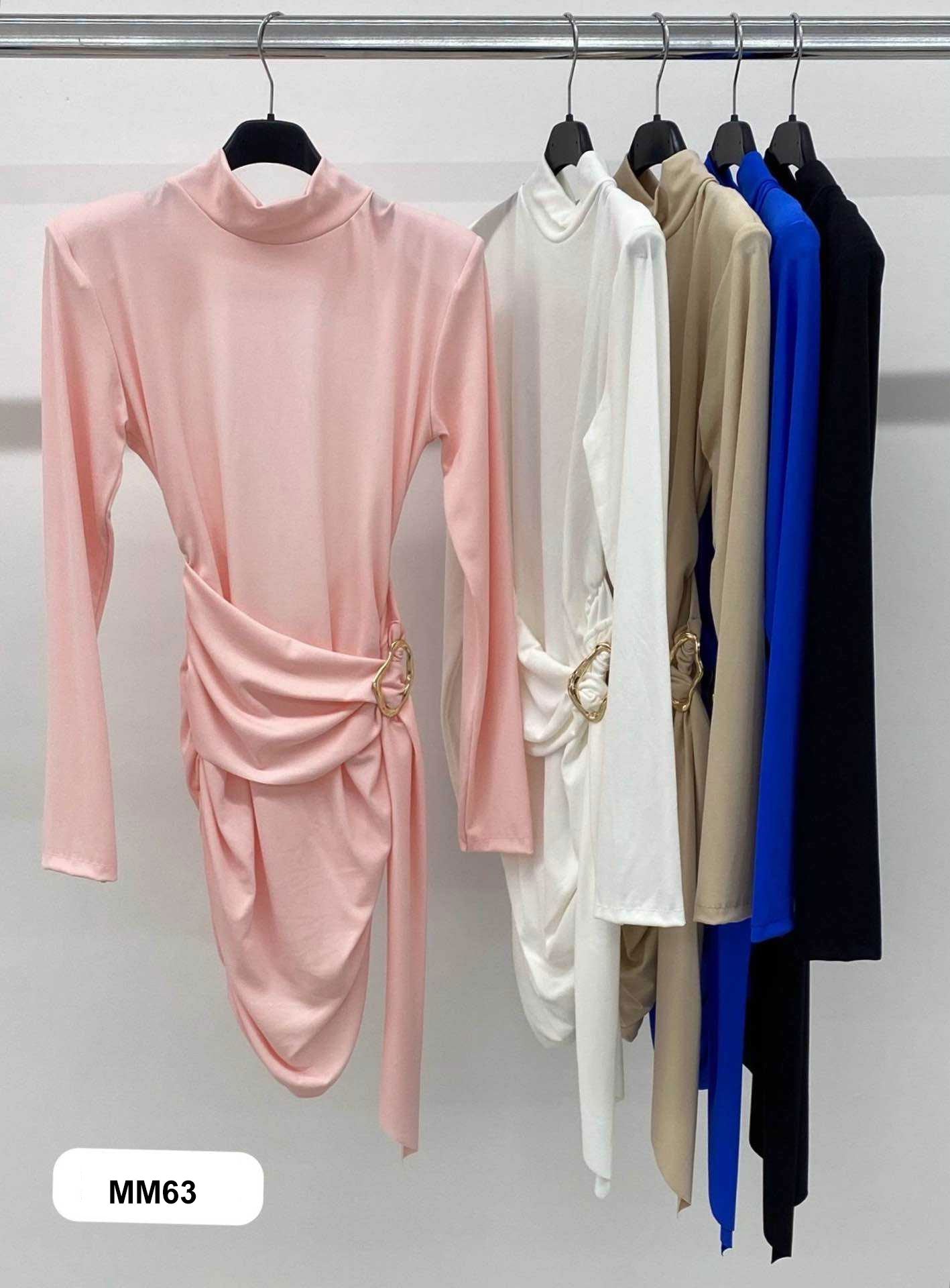 Abito Corto Elegante Manica Lunga con Cintura Lunga Gioiello Vestito Serata Casual in 5 Colori - MM63