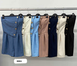 Tuta Intera Corta Effetto Vestito Top Bottoni Gioiello Pantaloncino Shorts Jumpsuit Casual in 7 Colori - MM64