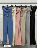 Tuta Intera Lunga Top Asimmetrico Bottoni Grandi oro Gioiello Jumpsuit Elegante Casual in 6 Colori - MM65