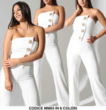 Tuta Intera Lunga Top Asimmetrico Bottoni Grandi oro Gioiello Jumpsuit Elegante Casual in 6 Colori - MM65