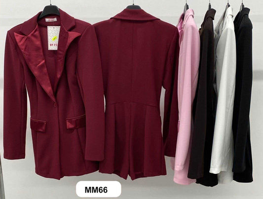 Tuta Intera Corta Effetto Blazer Collo e Pattine Lucide Jumpsuit Elegante da Serata in 5 Colori - MM66