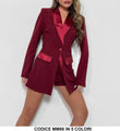 Tuta Intera Corta Effetto Blazer Collo e Pattine Lucide Jumpsuit Elegante da Serata in 5 Colori - MM66
