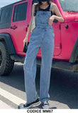 Tuta Intera in Jeans Salopette Meccanico Pantalone Palazzo Jumpsuit Casual Blu Denim - MM67