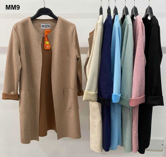 Giacca Lunga Capospalla Donna Elegante Polsino con Risvolto Cappottino con Tasche Blazer in 7 Colori - MM9