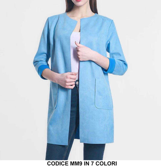Giacca Lunga Capospalla Donna Elegante Polsino con Risvolto Cappottino con Tasche Blazer in 7 Colori - MM9