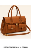 Borsa a mano in ecopelle con doppie tasche frontali e tracolla regolabile in 10 colori – S6305-30