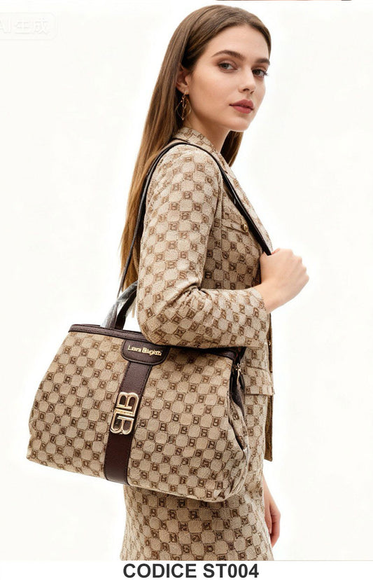 Borsa monogram beige con dettaglio centrale Laura Biaggiotti – ST004