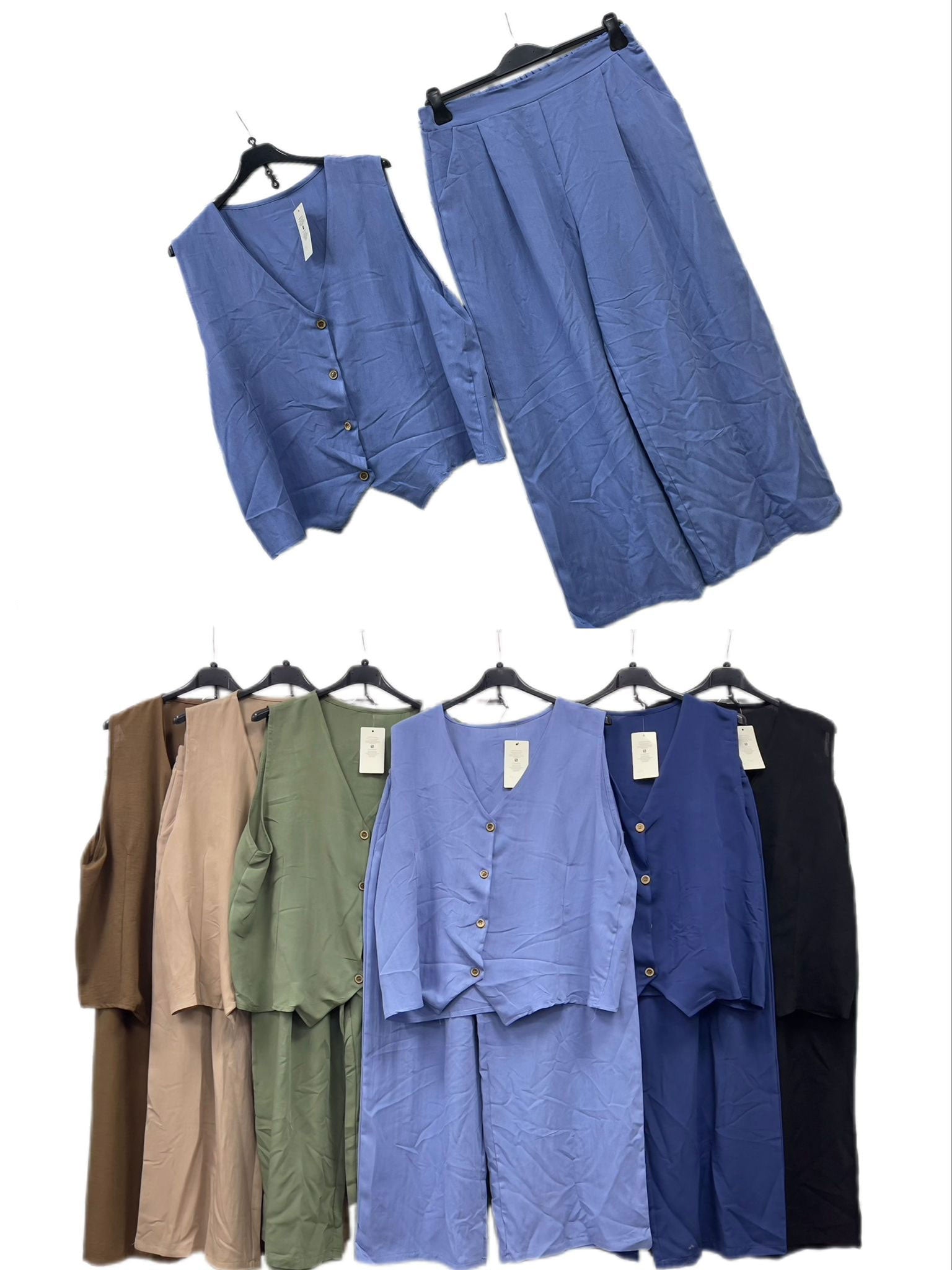 Completo Curvy Gilet + Pantalone a Vita Alta Coordinato Elegante Taglie Forti Tailleur in 6 Colori – TH11