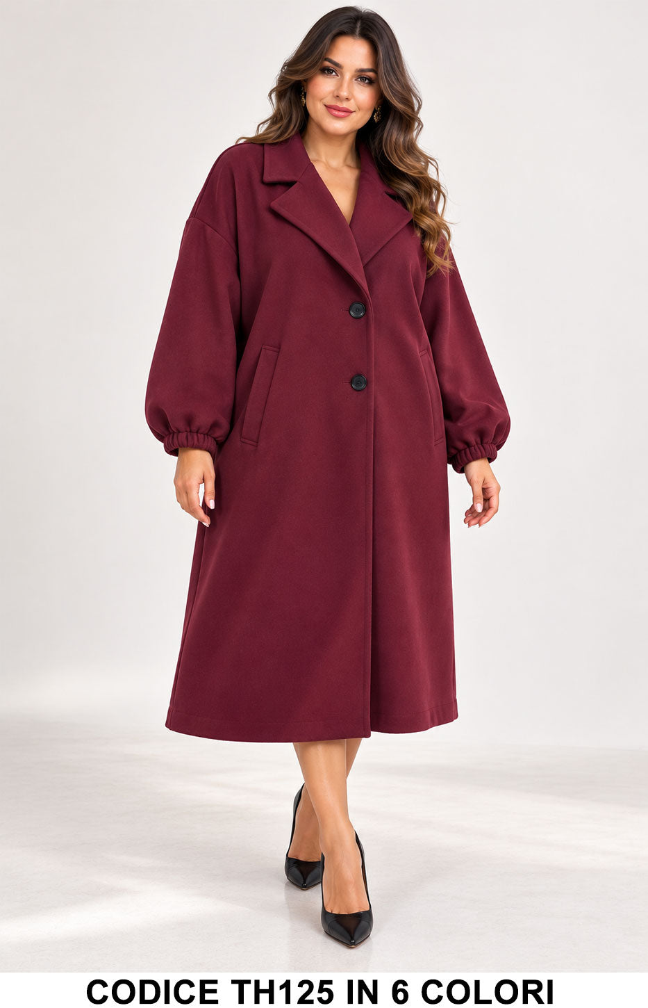 Cappotto lungo curvy TH125 Bordeaux