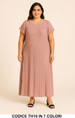 Abito Lungo Curvy Plissé con Manica Corta Vestito Elegante Taglie Forti in 7 Colori – TH16