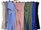 Tuta Intera Pantalone Palazzo Jumpsuit Elegante con Bottoni Asimmetrici Gioiello in 7 Colori – TH20