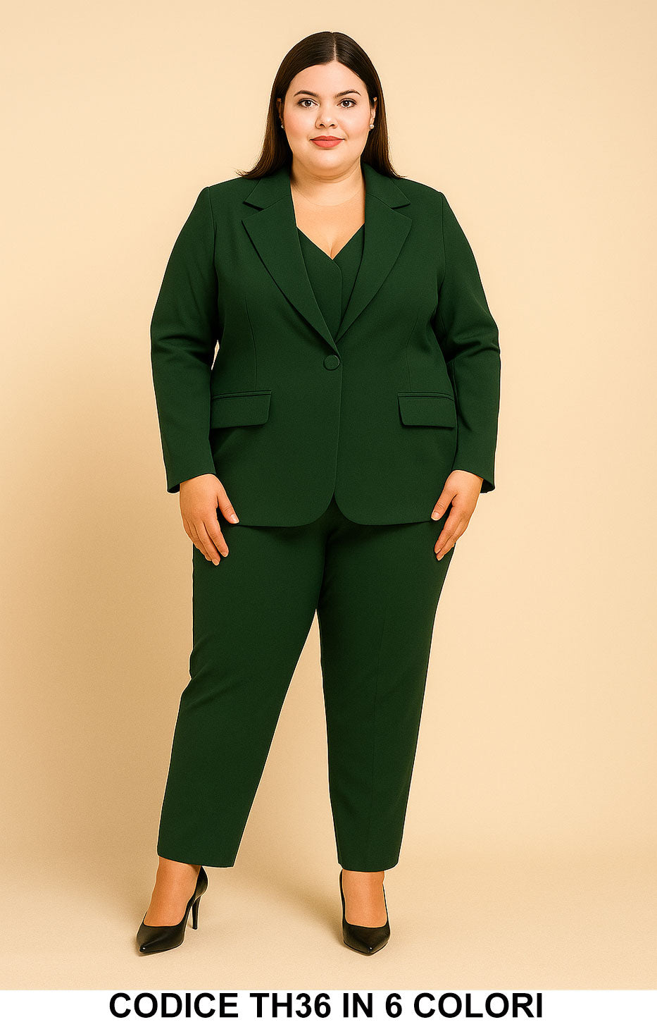 Tailleur Donna Curvy Giacca Gilet Coordinato e Pantalone Elegante Completo Taglie Forti 6 Colori – TH36