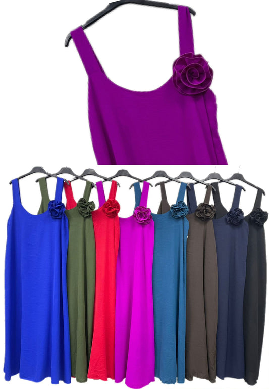 Abito Lungo Curvy con Spalline e Fiore Decorativo Vestito Elegante Taglie Forti in 8 Colori – TH40