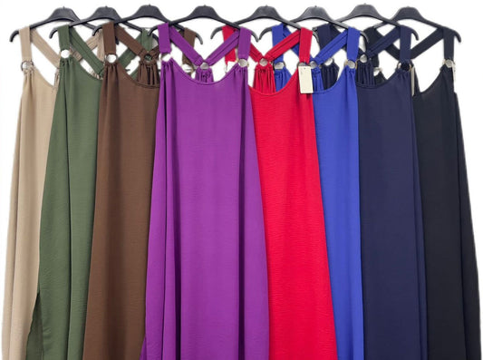 Abito Lungo Curvy con Spalline ad Anello Elegante Vestito Taglie Forti in 8 Colori – TH41
