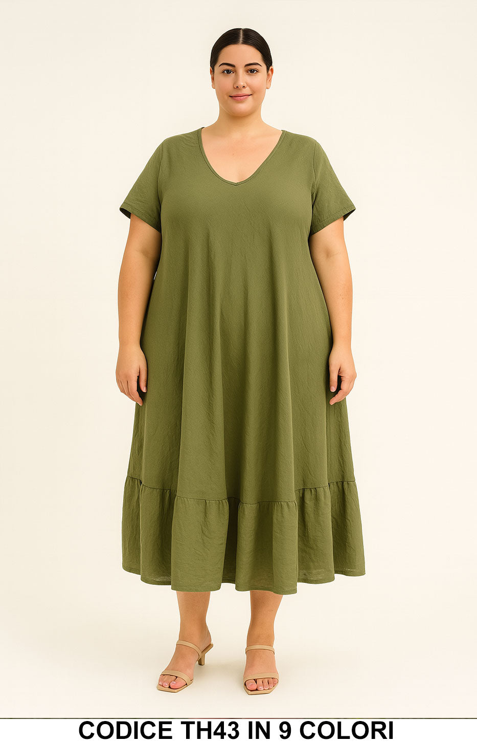 Abito Lungo Curvy con Scollo a V e Balza – Perfetto per l’Estate in 9 Colori – TH43