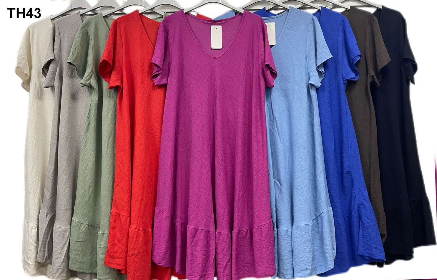 Abito Lungo Curvy con Scollo a V e Balza – Perfetto per l’Estate in 9 Colori – TH43