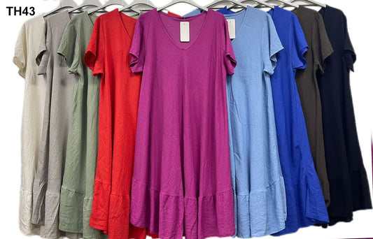 Abito Lungo Curvy con Scollo a V e Balza – Perfetto per l’Estate in 9 Colori – TH43